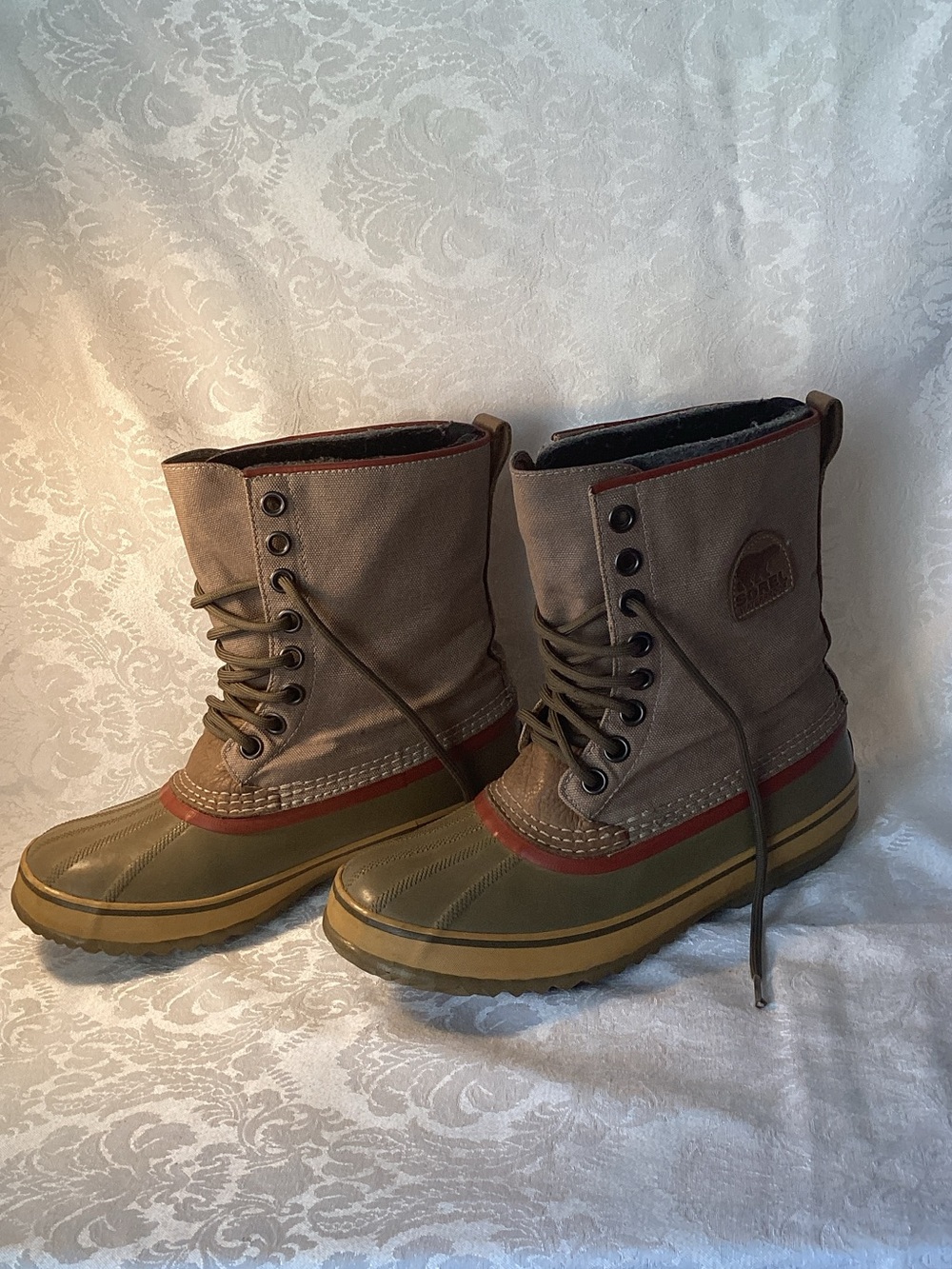 Sorel Men's Olive, Brown and Red Lace-Up Waterproof Duck Boots